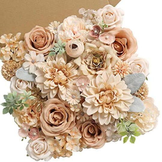 Serra Flora Artificial Flowers Combo Box Set Faux Flowers Bulk Flower Leaf with Stems for DIY Wedding Bouquets Centerpieces Baby Shower Party Home Decorations